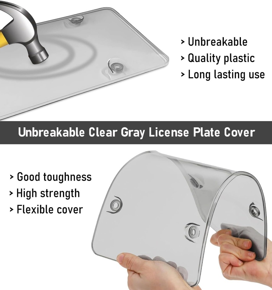 2X Unbreakable License Plate Covers+Frames Auto Tag Shield Protector Front Rear