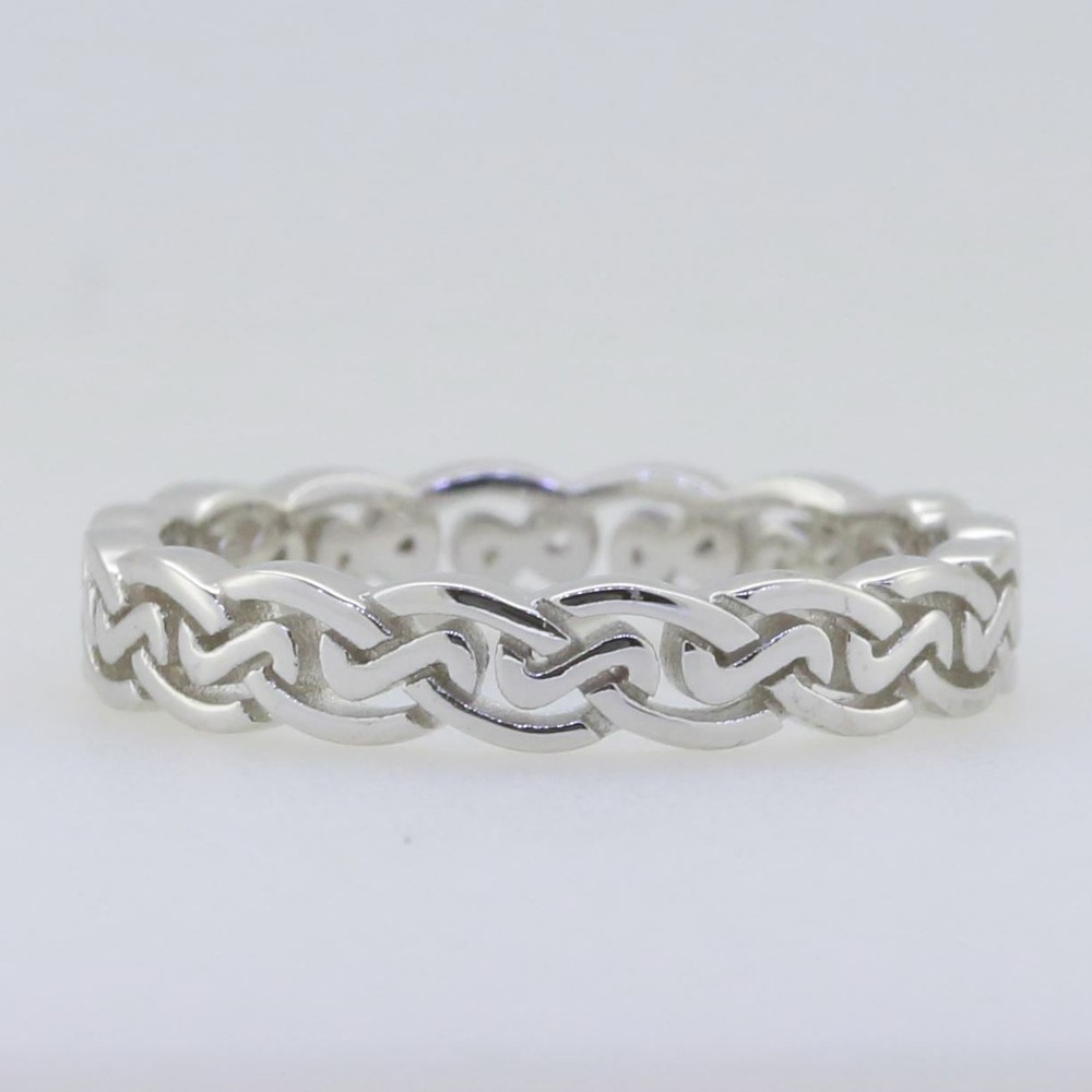 Sterling Silver 4 mm Celtic Knot Band Ring White Topaz
