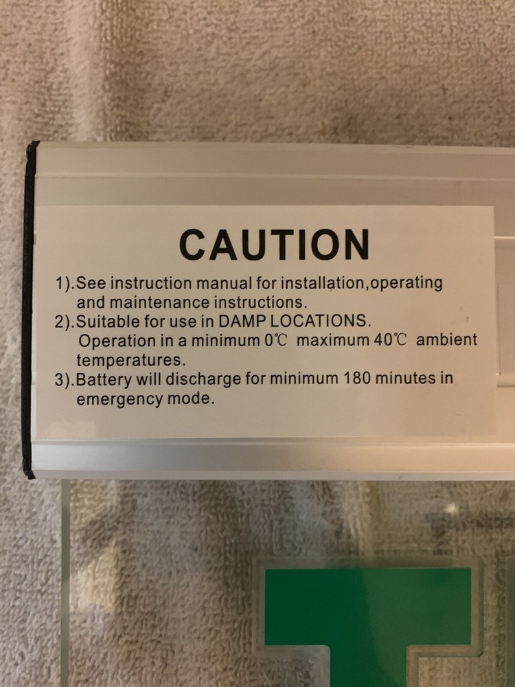 LED Emergency Exit Sign, Clear with Green Lettering