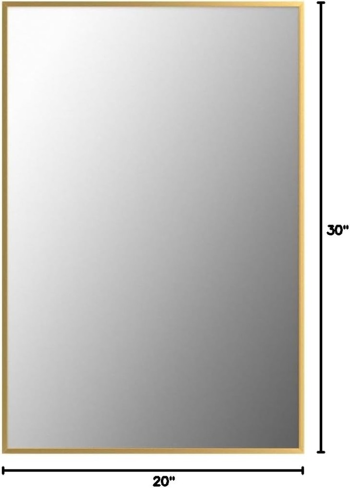 Gold Rectangle Wall Mirror,20x30 In Bathroom Mirror,Aluminum Frame Vanity Mirror