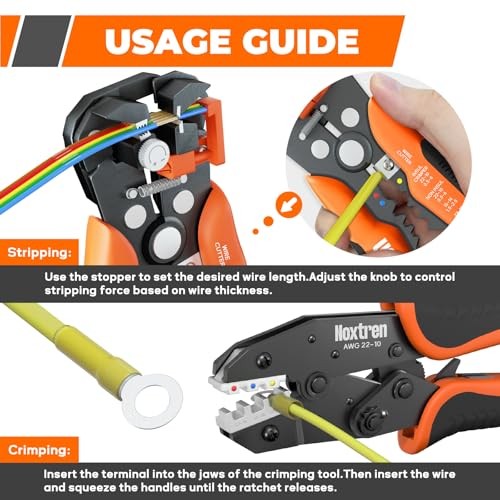 Wire Stripper and Crimping Tool, AWG 24-10 Self-Adjusting Stripper Tool with