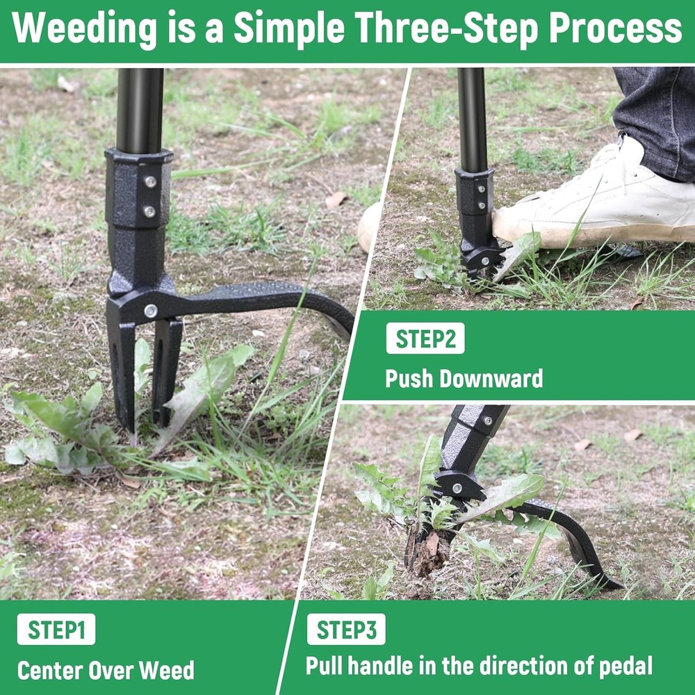 GOXAWEE Weed Puller Tool, 4-Claw Stand Up Weeder with Adjustable 46” Handle