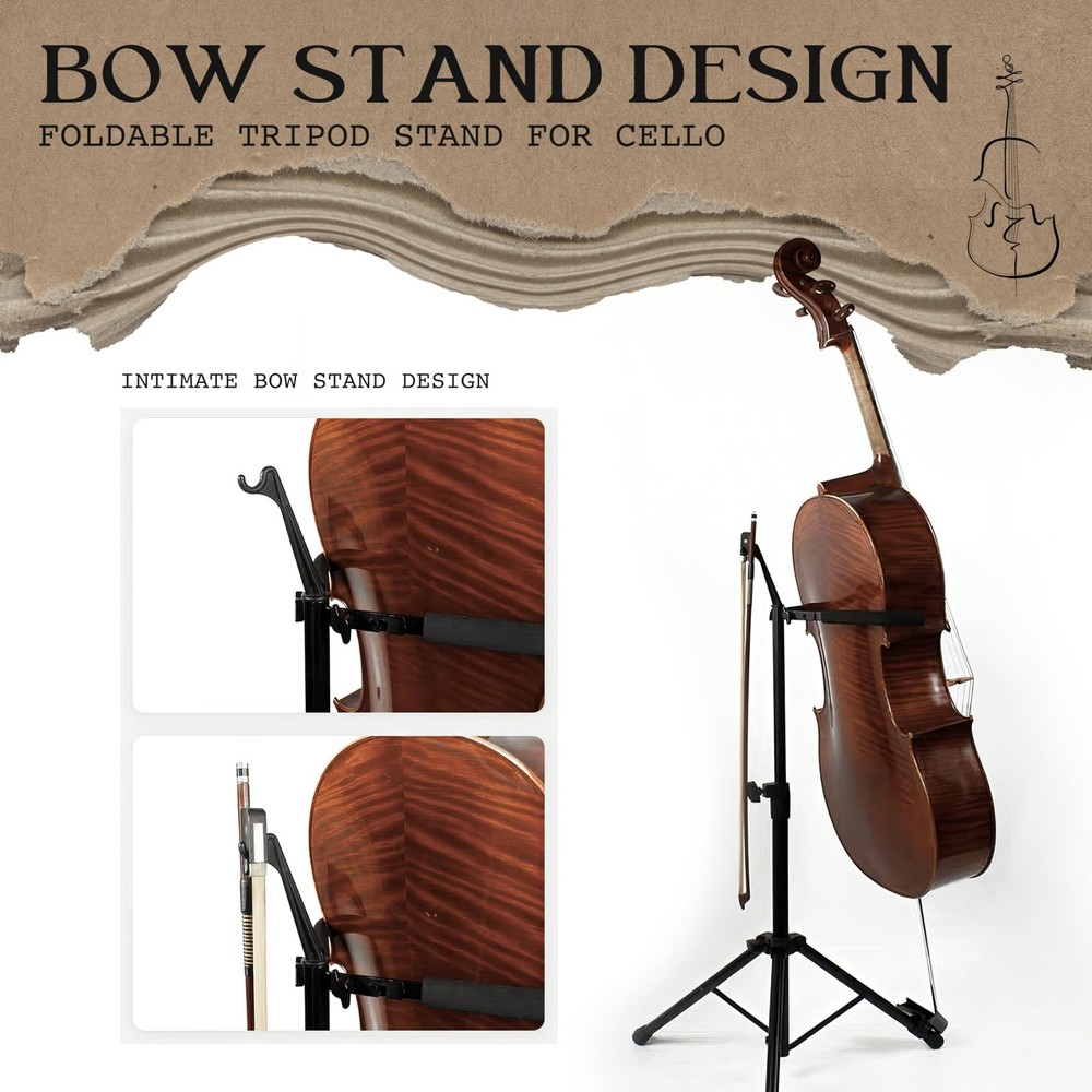 Cello Stand with Bow Hook - Adjustable, Sturdy Support for All Size Cellos - ...