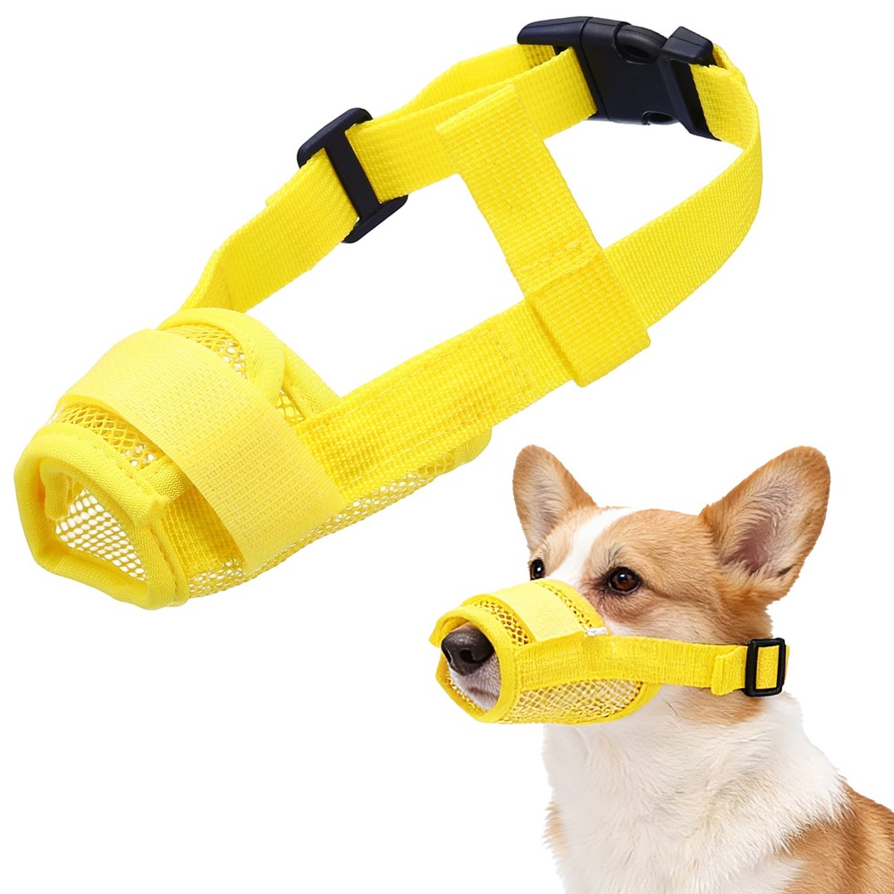 Dog Muzzle Soft Mesh Muzzle Mouth Guard Cover Yellow XL