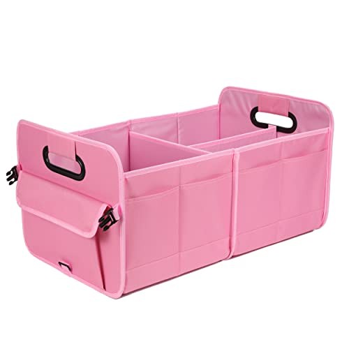 Car Trunk Organizer - Collapsible Multi Compartment Storage with pink