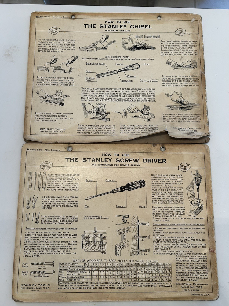 13 - RARE Stanley Tools How To Use Double Sided Pressboard Instructional Charts