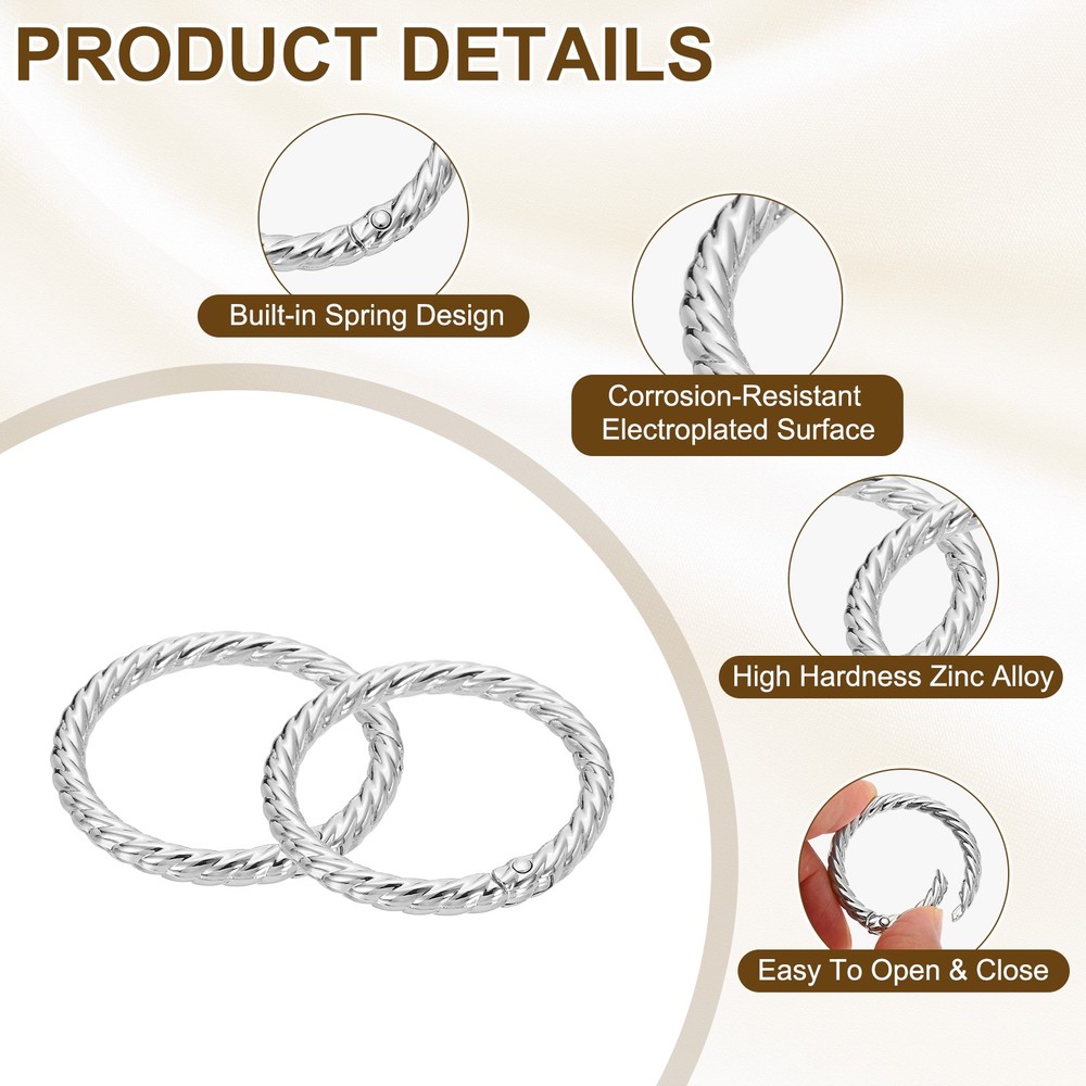 8pcs Spring O Rings 1 1/2" Round Trigger Metal Snap Hook Key Ring White