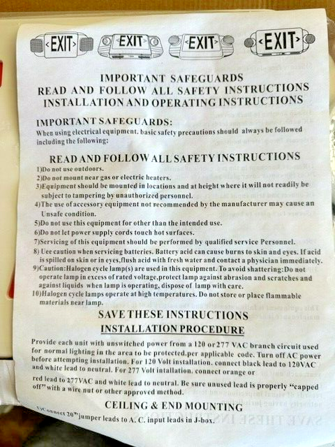 2-Light Plastic LED White Exit Sign with Red Light Up Exit Emergency Combo LED