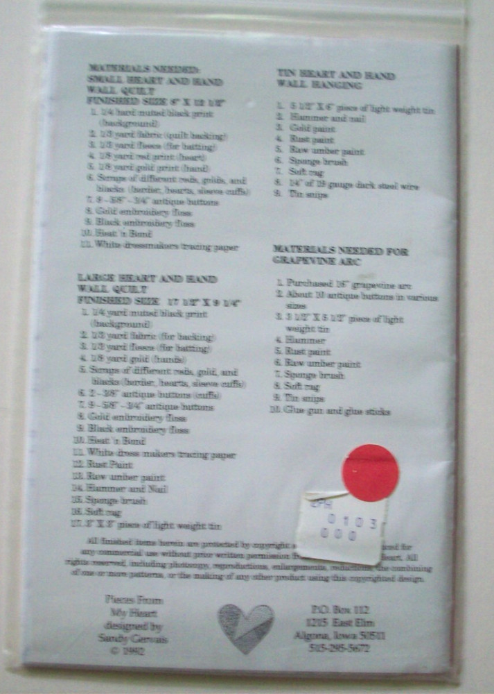 Heart & Hand embroidery & quilt pattern *A14