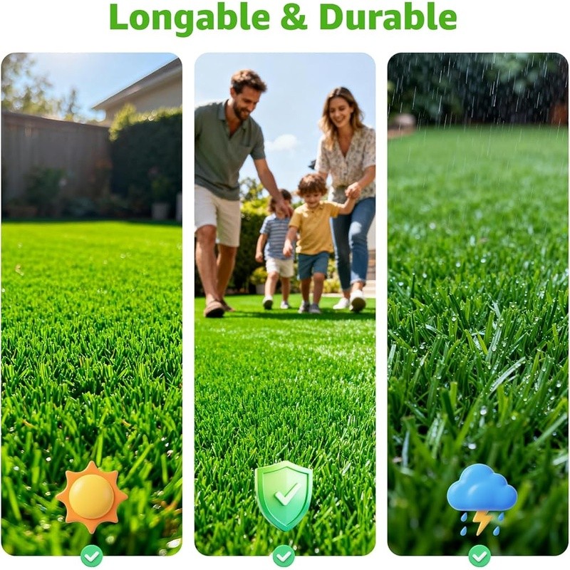 Durable Artificial Grass Turf UV Resistant Easy Drainage Soft Surface Pets New