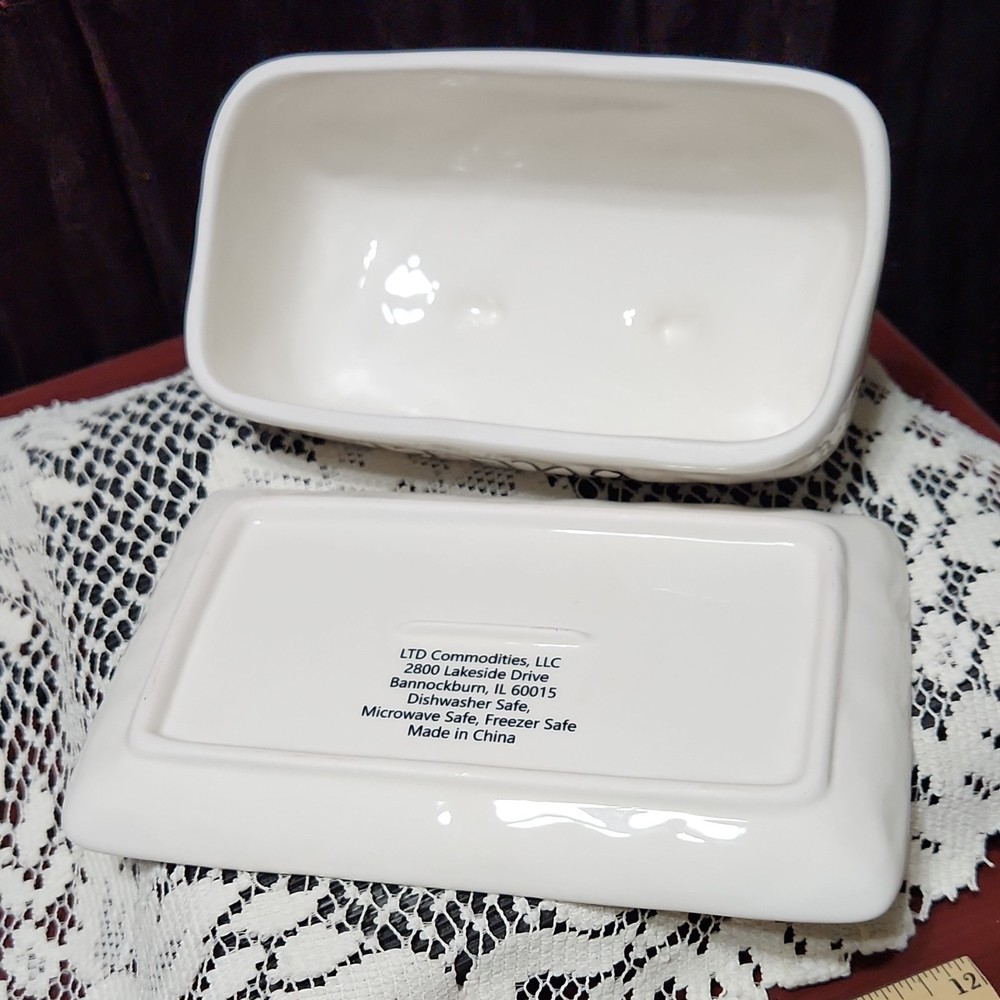 White Ceramic Covered Butter Dish Rectangle Microwave Safe LTD Commodities
