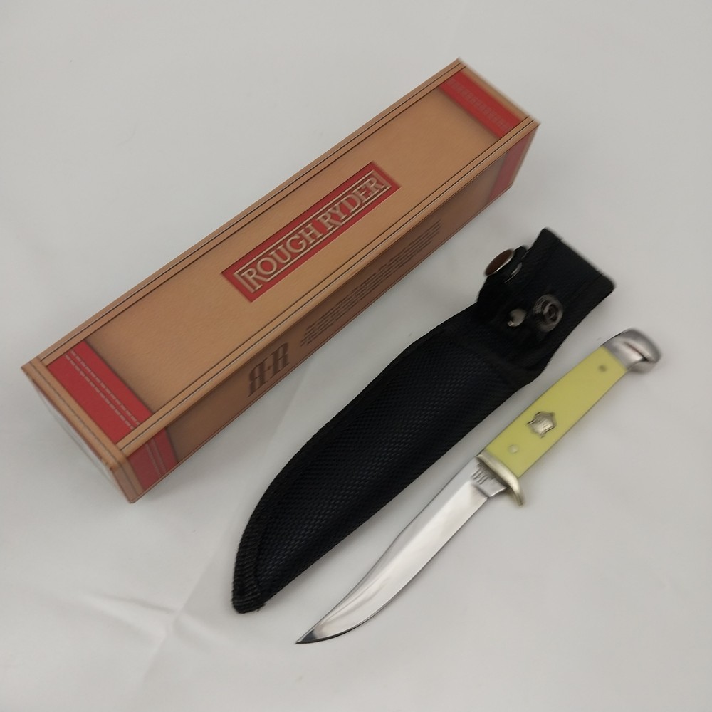 Rough Ryder Small Hunter Knife Yellow Fixed Blade + Sheath