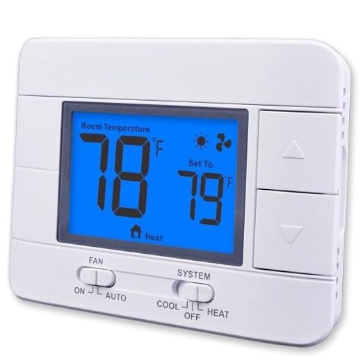 Non Programmable Thermostat for Home 1 Heat/ 1 Cool Single-Stage Blue Backlight