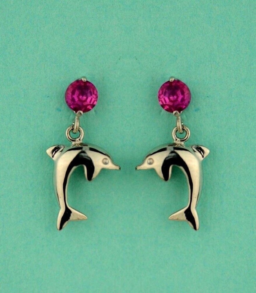 14k Yellow or White Gold CZ Dolphin Stud Earring
