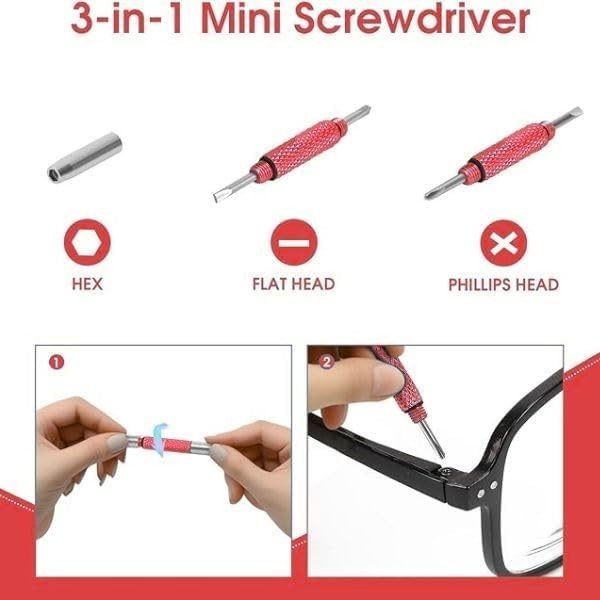Versatile Eyeglass Screwdriver Tool with Keychain - Compact & Durable Red Design