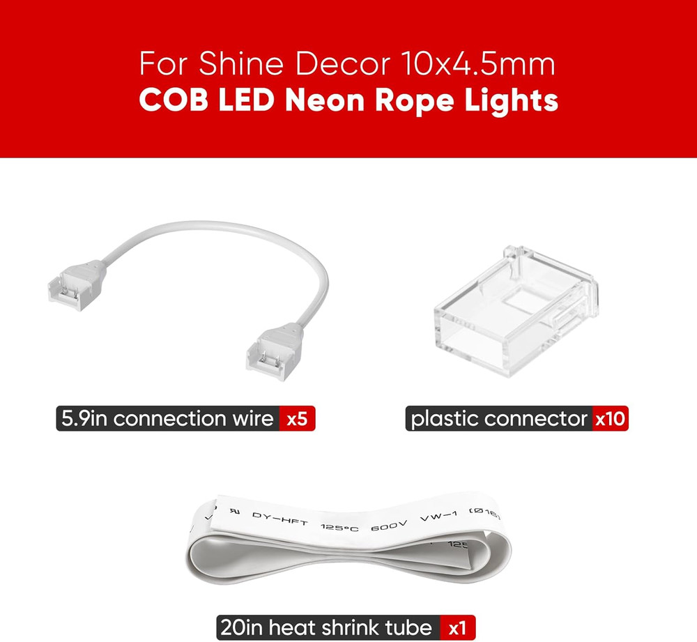 65.6Ft COB LED Neon Rope Lights with Connection Wire Pack Bundle