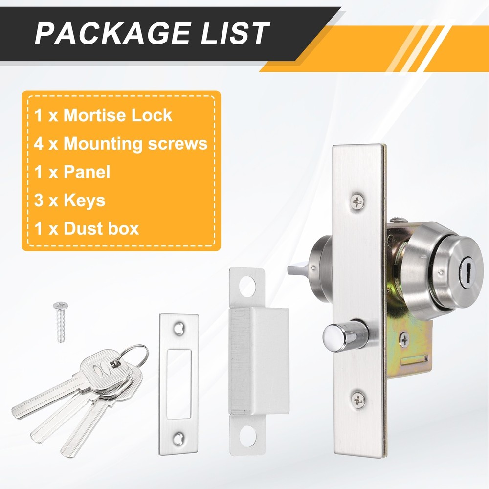Storefront Door Mortise Lock Circle Bolt with Internal Lock 3 Keys, Silver