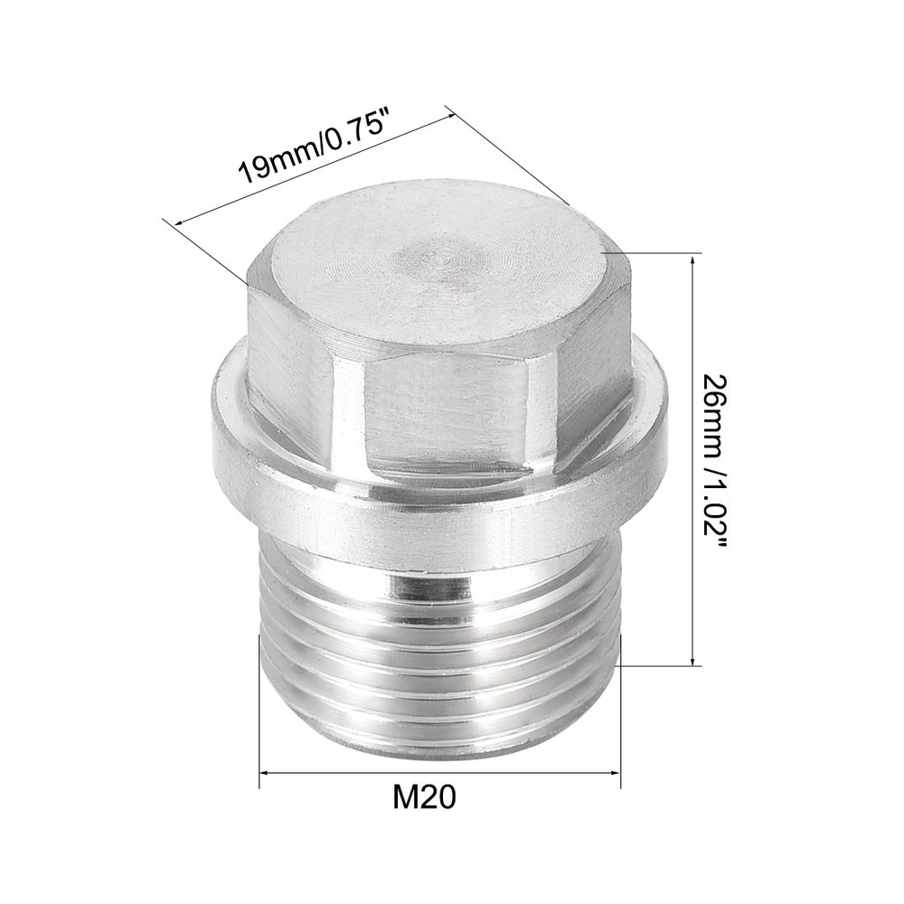 M20 x 1.5 Male Outer Hex Head Plug 304 Stainless Steel Solid Thread Pipe Fitting