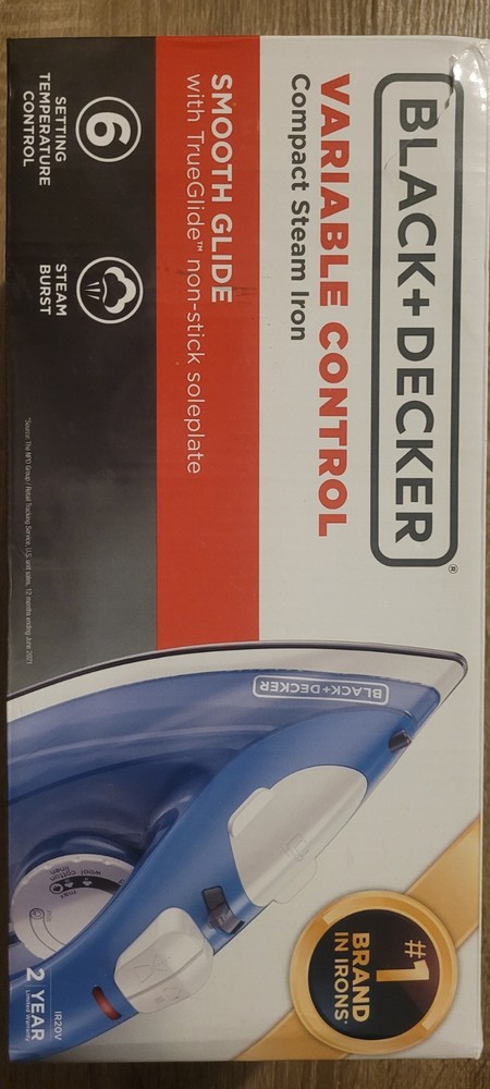 BLACK+DECKER IR20V: Variable Control Compact Steam Iron - Non Stick Steam Burst