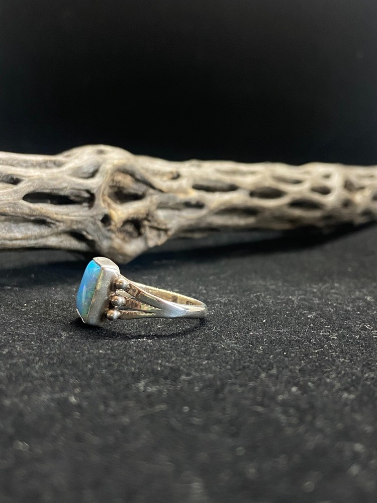 Native American Navajo square blue fire opal Sterling Silver Ring Size 7