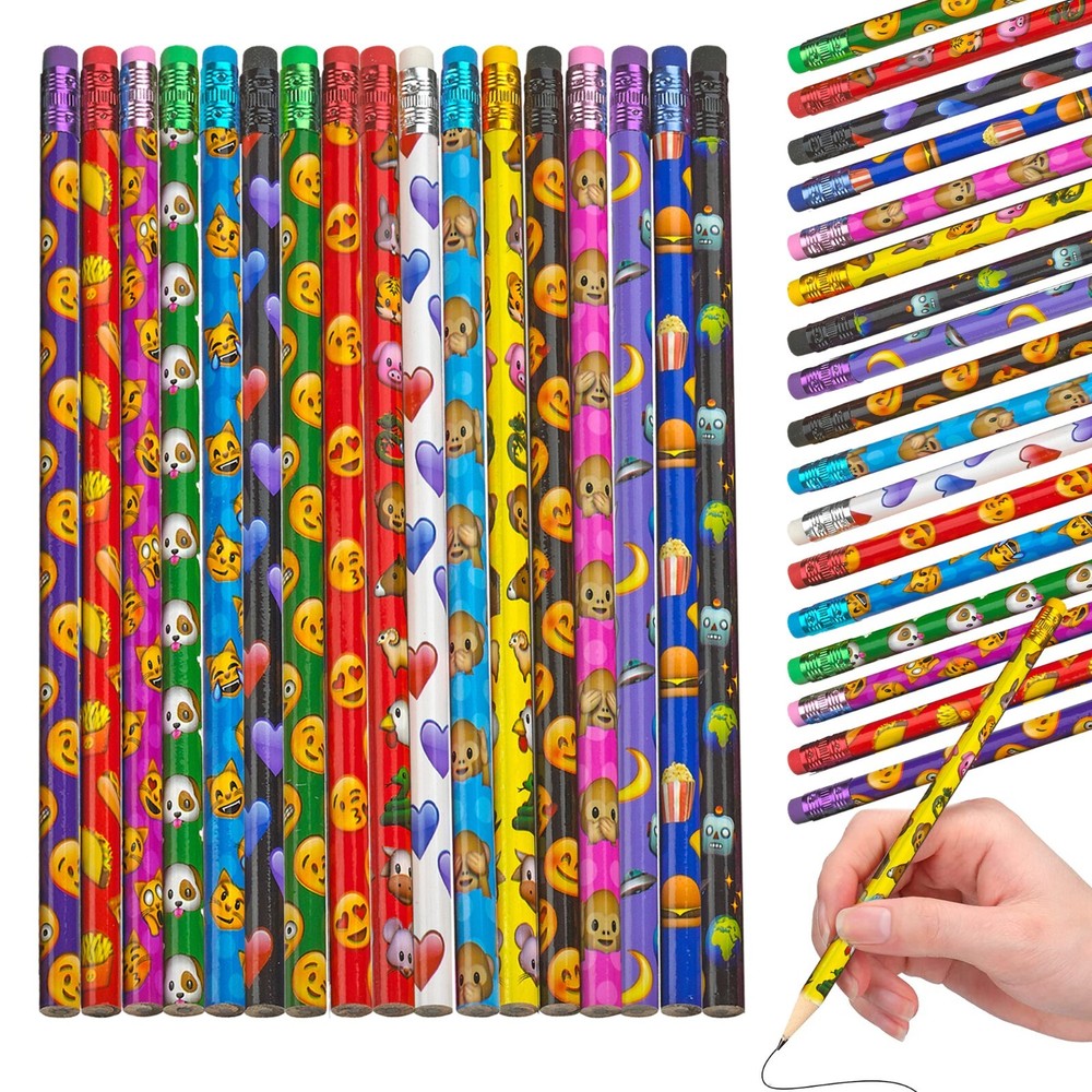 Emoticon Pencils - 36 Pack - Fun & Vibrant Writing Tools with Erasers