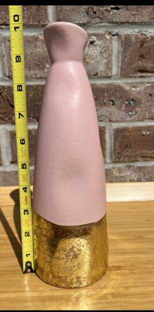 Pier 1 pink vase 10” With Gold Colored Bottom