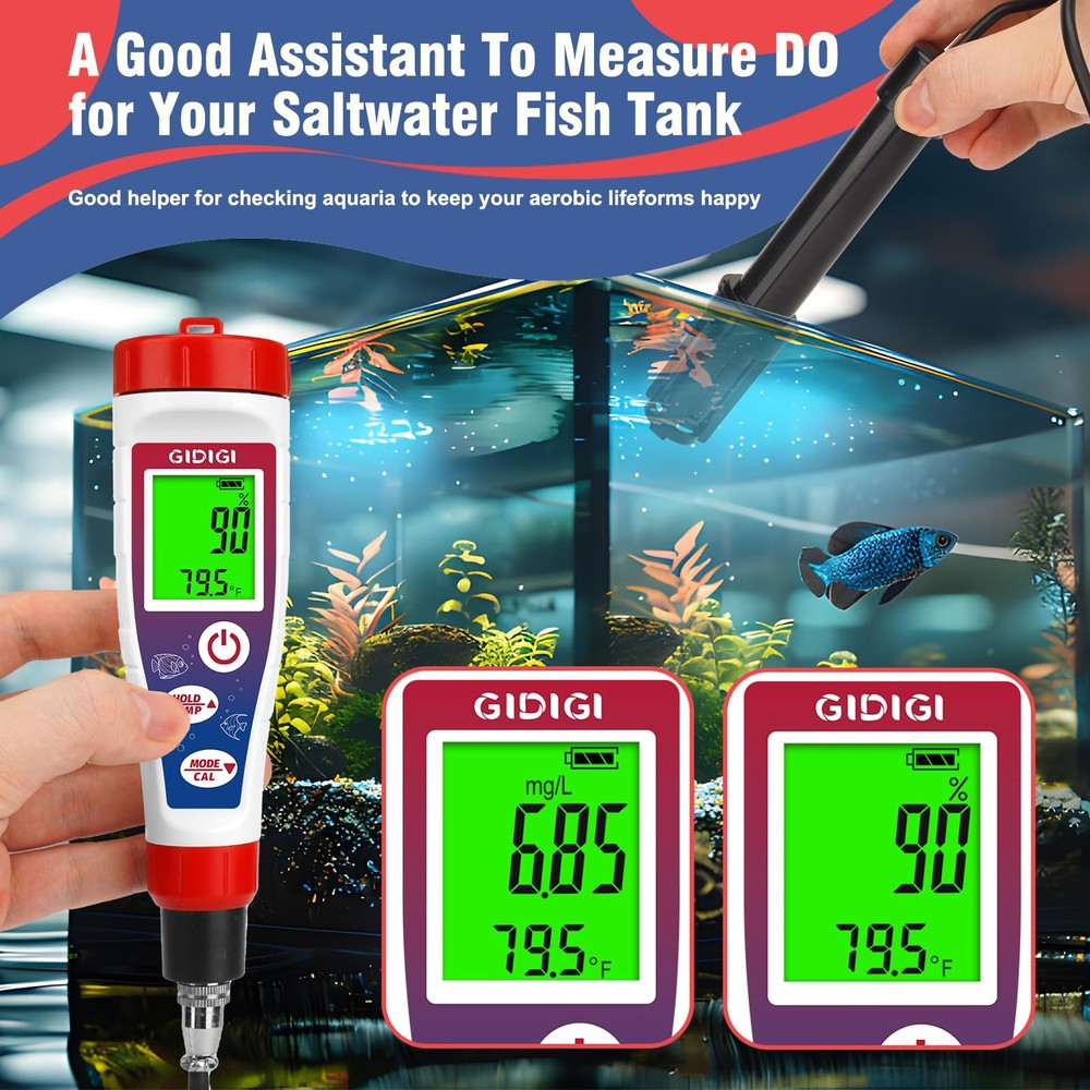 Digital Dissolved Oxygen Meter,Dissolved Oxygen Test Kit with 4.92 ft Probe C...