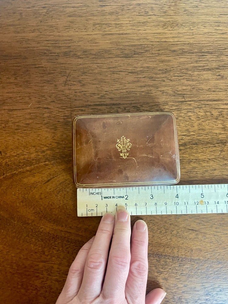 Leather Wrapped Box Early 20th C. w/ Gilded Fleur-de-lis