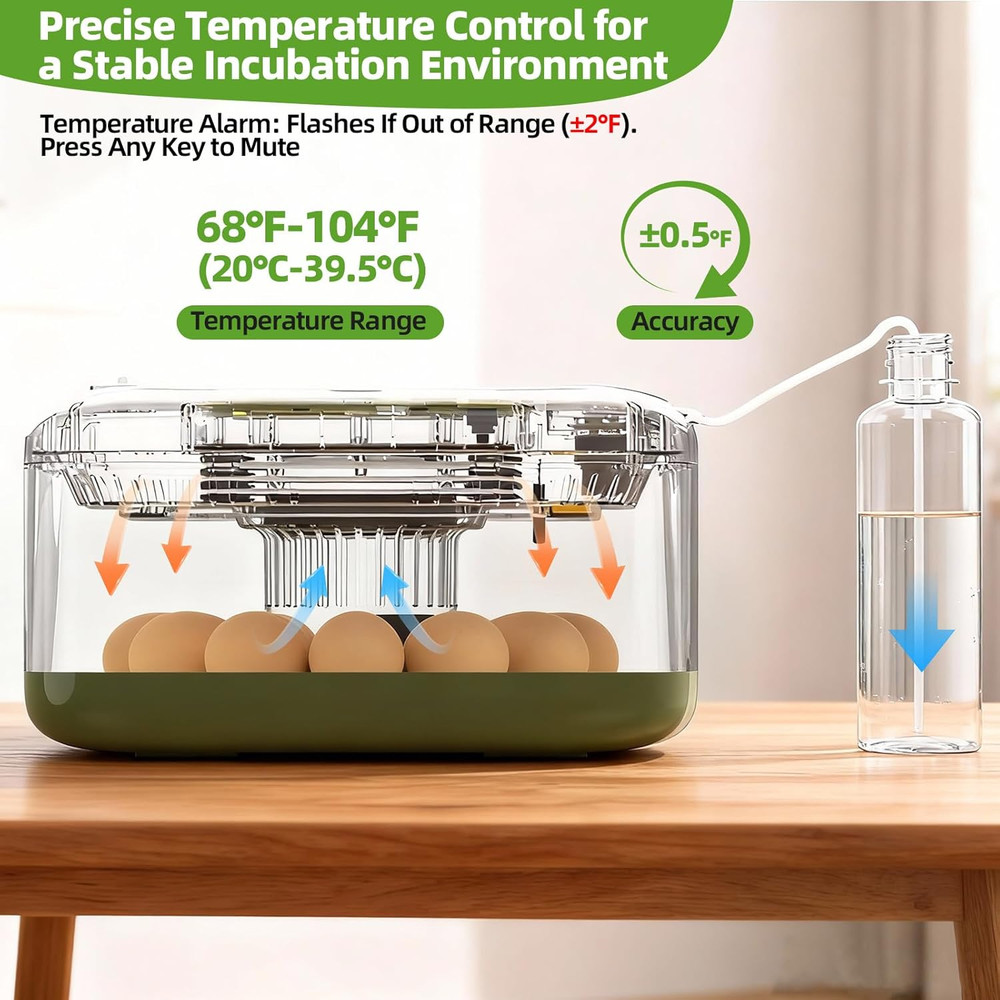 Automatic 12 Egg Incubator - Digital Temperature/Humidity Display, Hatch Day Cou