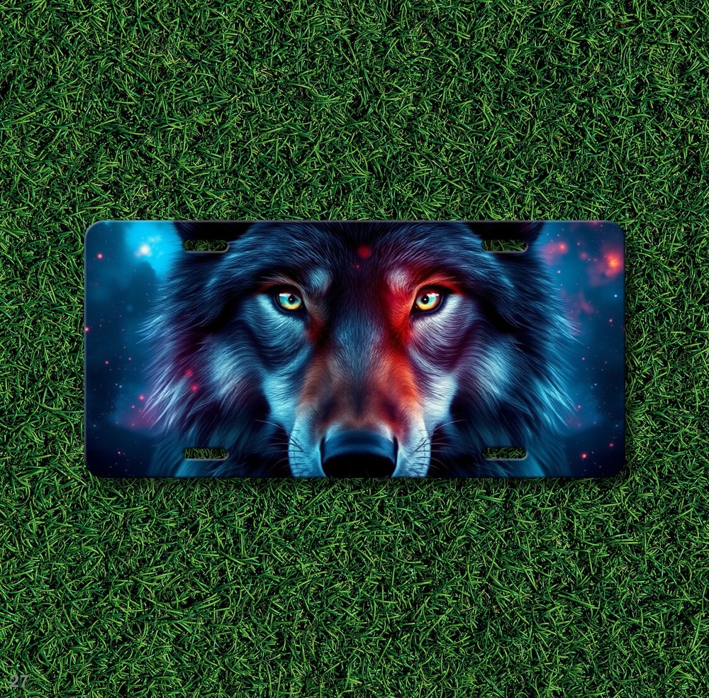 Realistic Wolf License Plate Optional Text Auto Tag Unique Gift