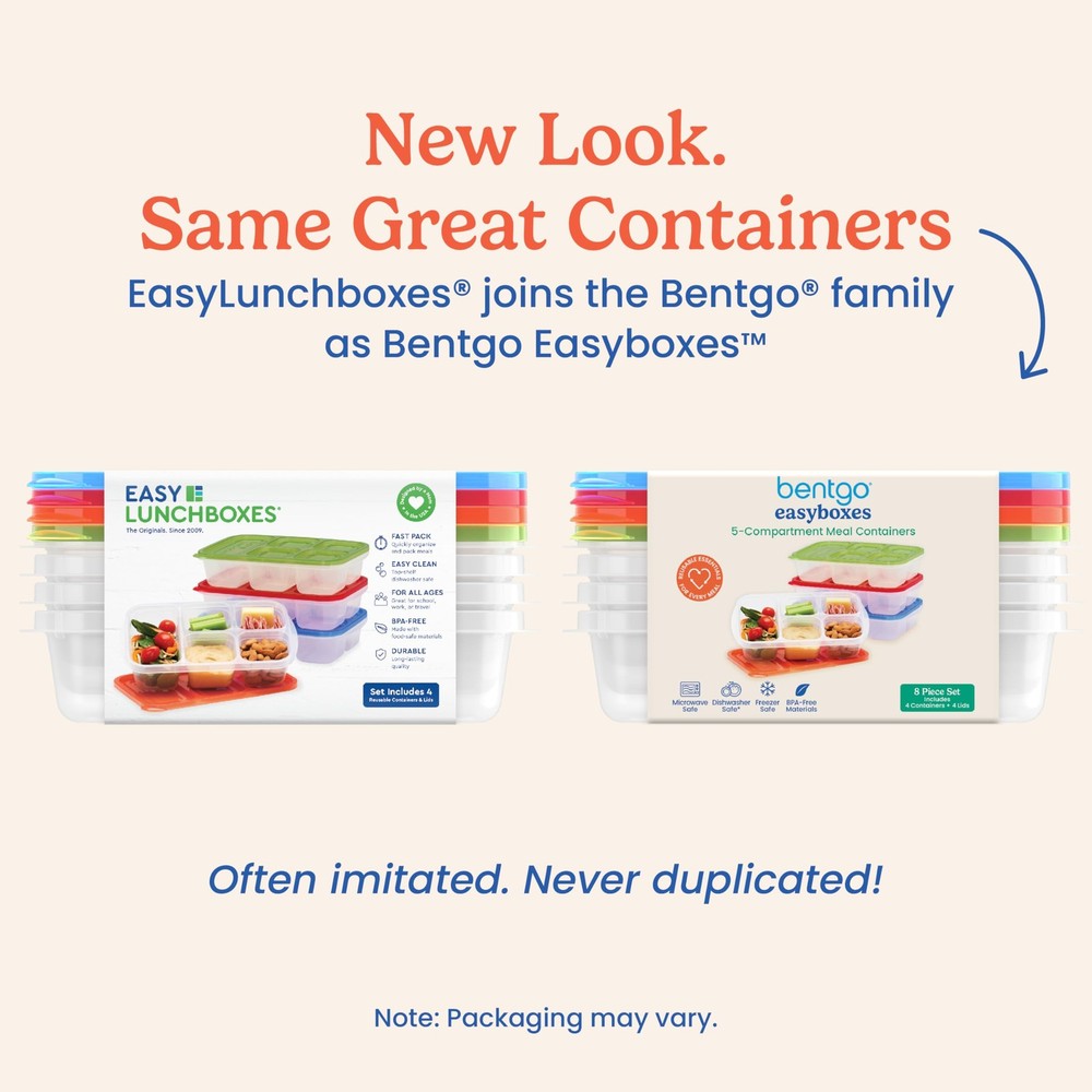 Easyboxes - Reusable 5-Compartment Food Containers, Stackable 8-Piece Set, 4 ...