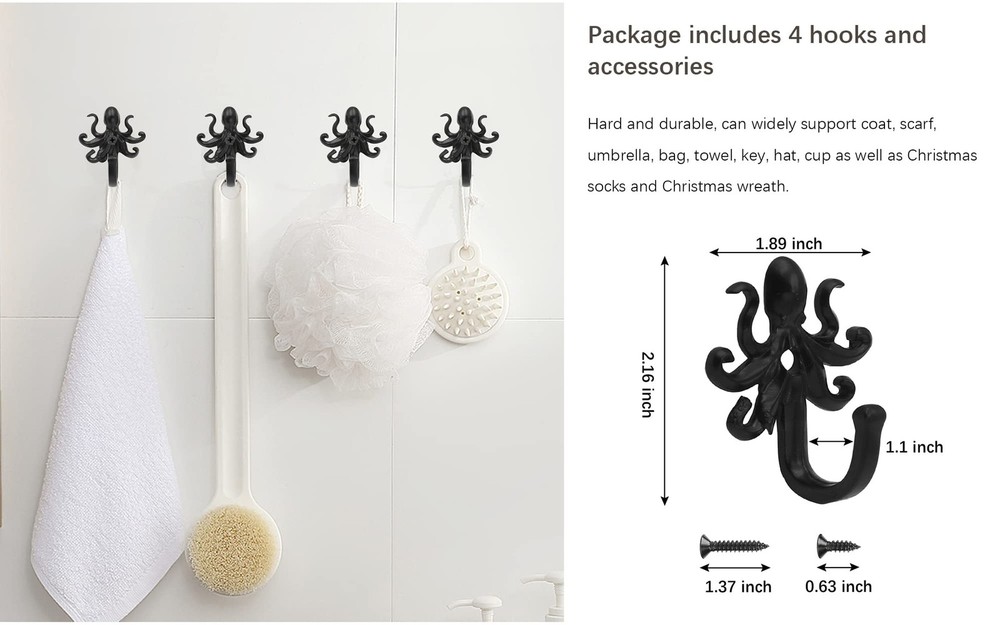 5 Pack Coat Hooks Wall Storage Hooks – Decorative Wall Mounted Hooks Rustic M...