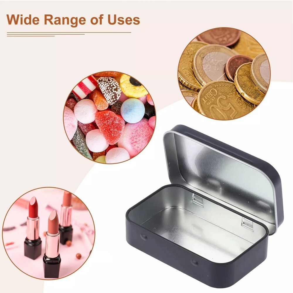 Rectangular Hinged Metal Tins 6 Pack for Safe Storage of Small Personal Items