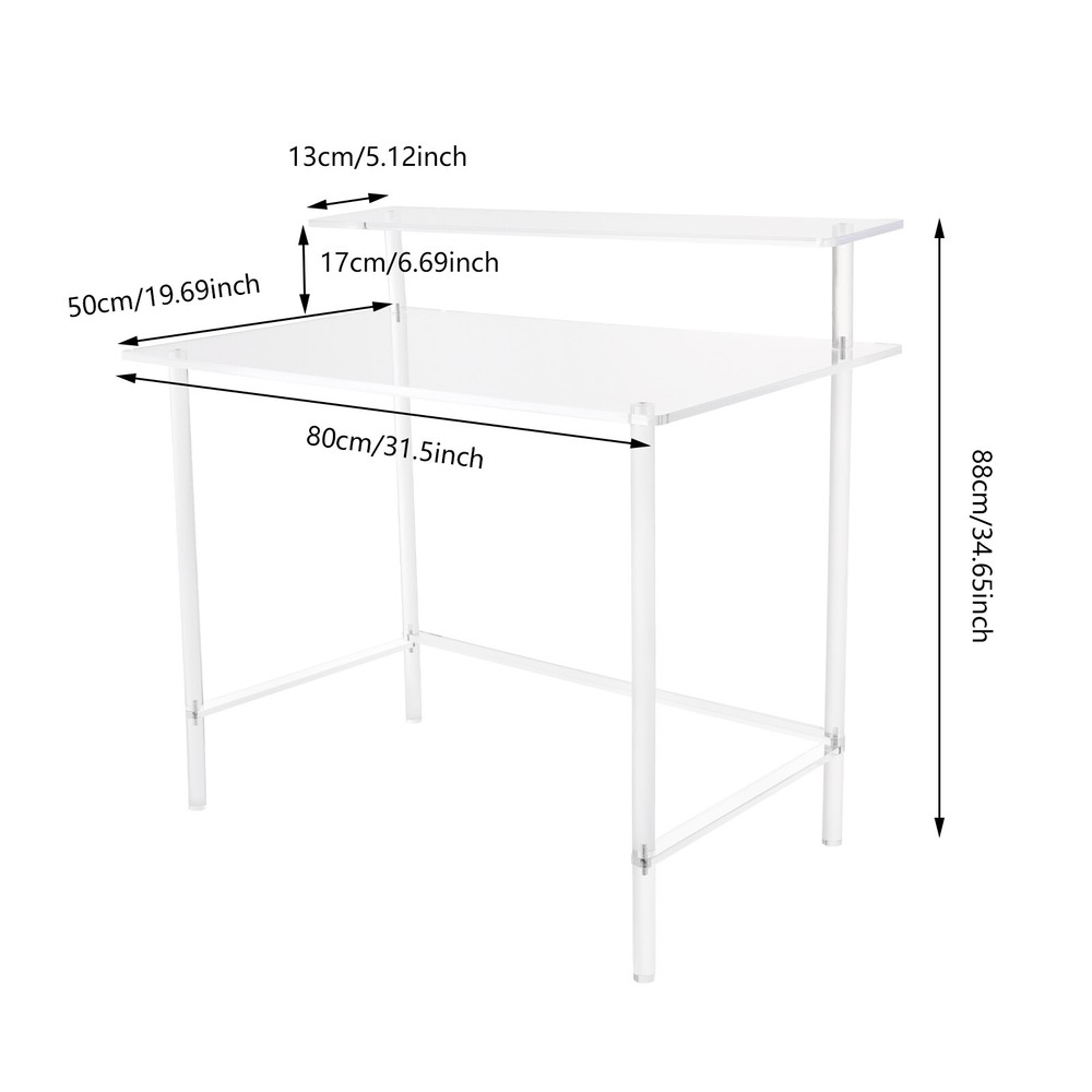 2-tier Acrylic Desk, Home Office Desk, Modern Clear Desk Rectangular