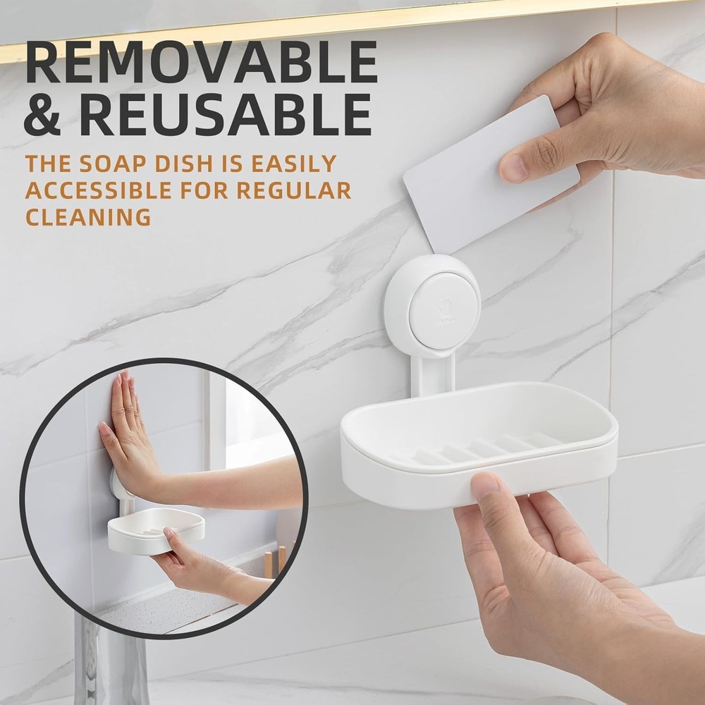 Soap Dish Holder Shower Suction Cup Wall Mounted Self Draining NO-Drilling