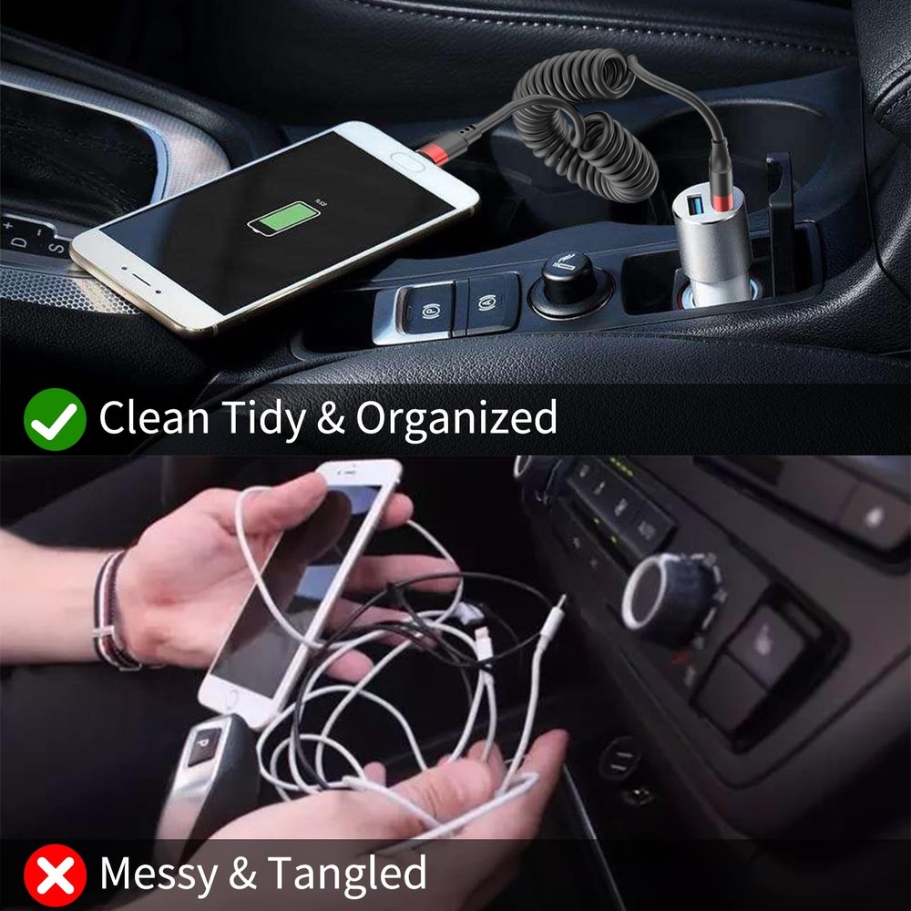 Coiled USB C Cable for Car, 2 Pack Type C Fast 3 FT, Black