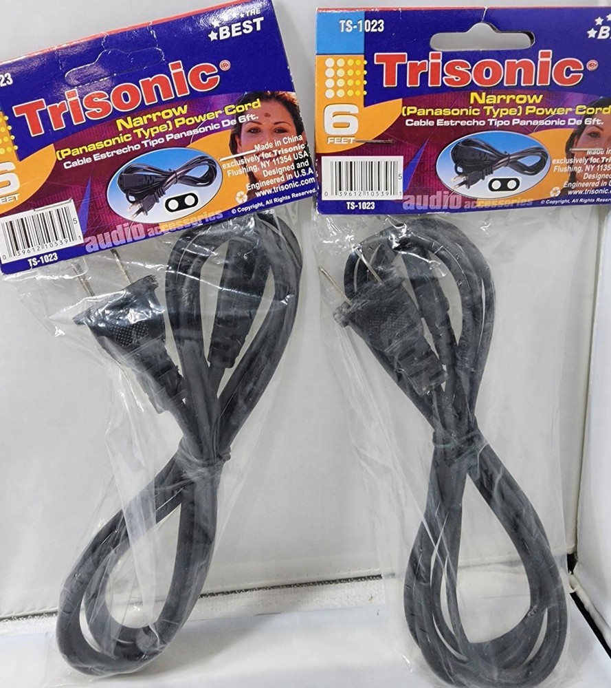 2 Pack Power Cord 6ft Narrow Panasonic Type AC Cable Replacement for Electronics