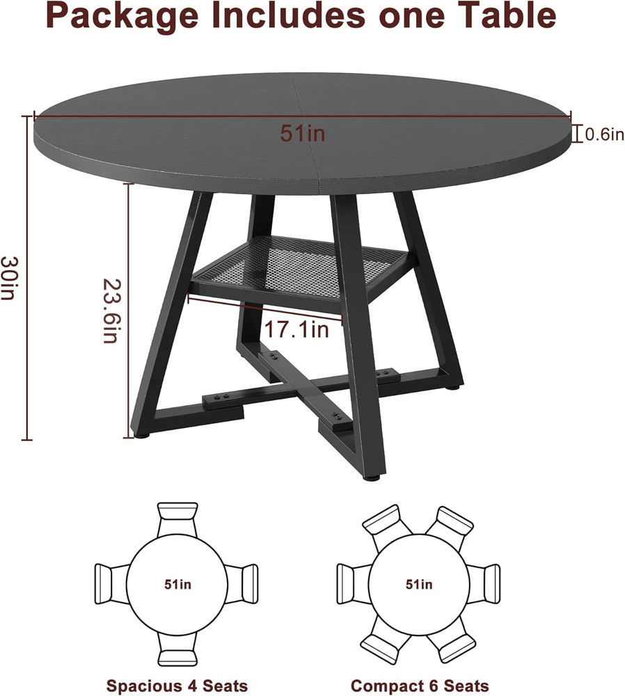 51'' round Dining Table,Kitchen Dining Room Circle Dinner Pedestal Table,Space S