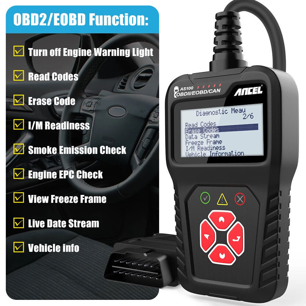 Ancel AS100 OBD2 Scanner Car Diagnostic Tool Erase Engine Fault OBD2 Code Reader