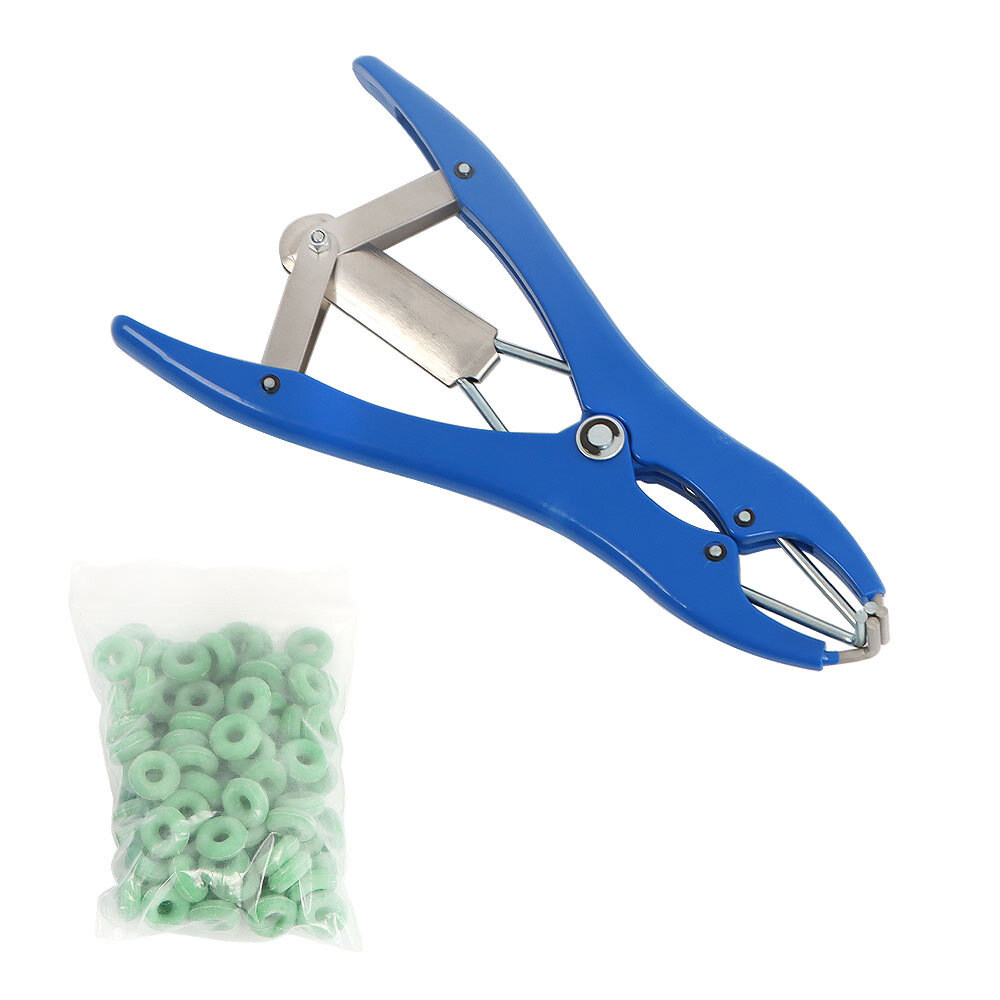 Elastrator Plastic with 100 Rubber Rings Castration Plier Applicator Livestock