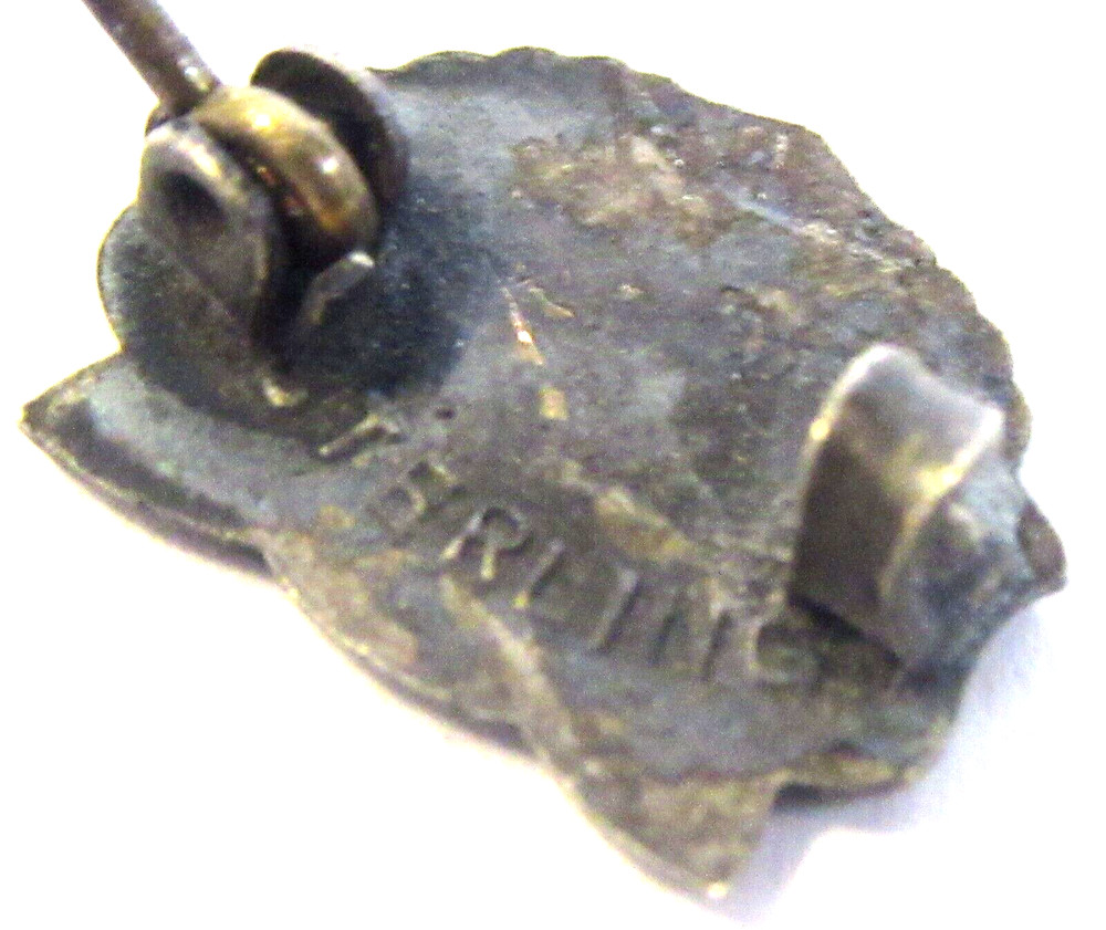 early Sterling Silver & enamel "W.H." small 5/8" pinback button ^