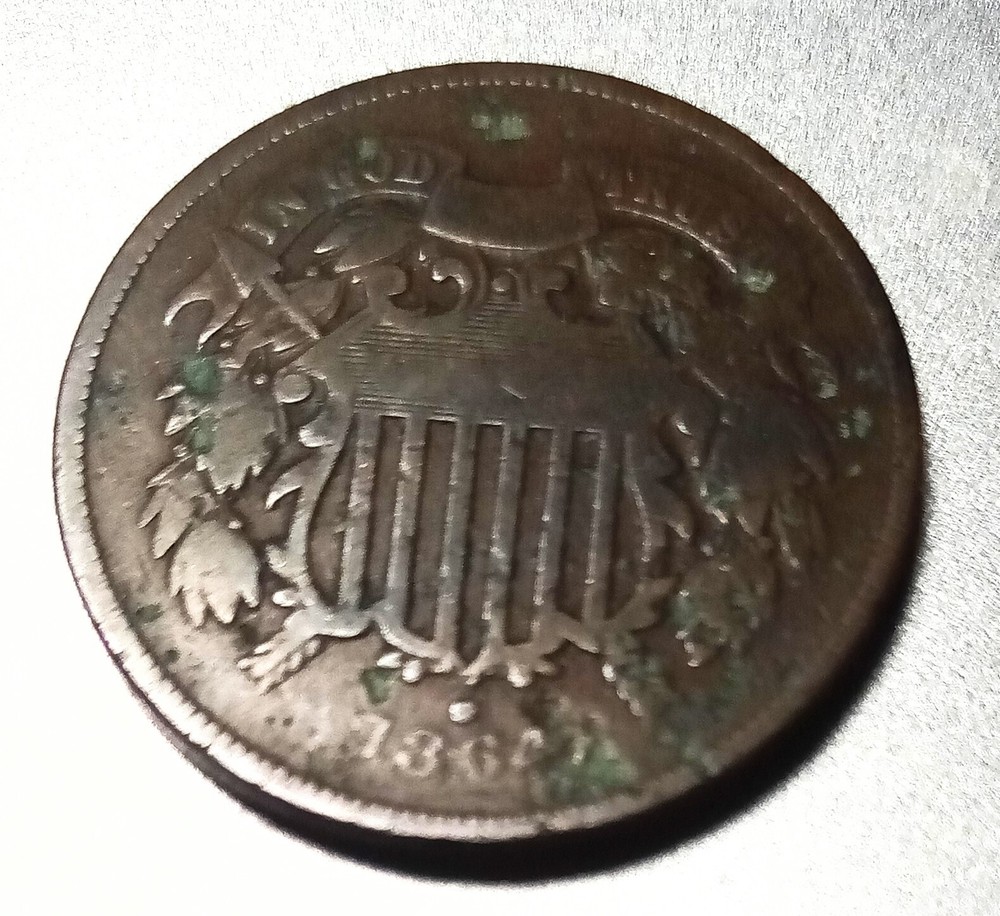 1864 Two Cent Piece Civil War Era Copper Coin