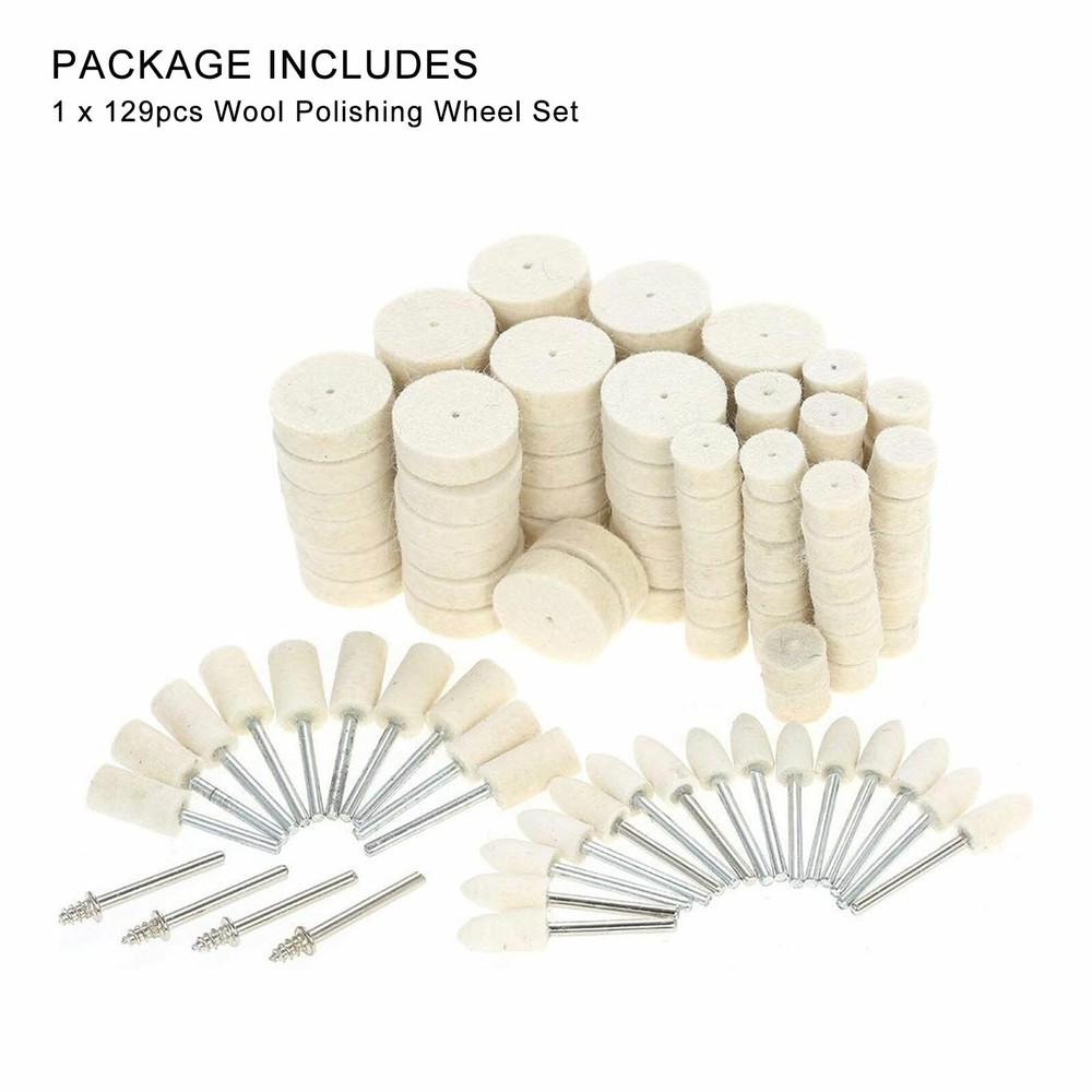 129 Soft Felt Polishing Buffing Wheel Mixed Set Accessory for Rotary Tool