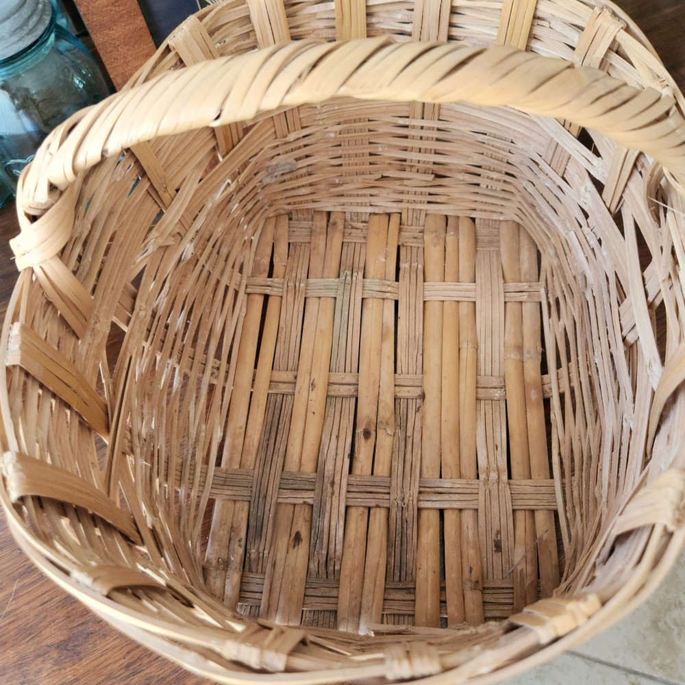 Vintage Woven Large Gathering Basket Rustic Farm