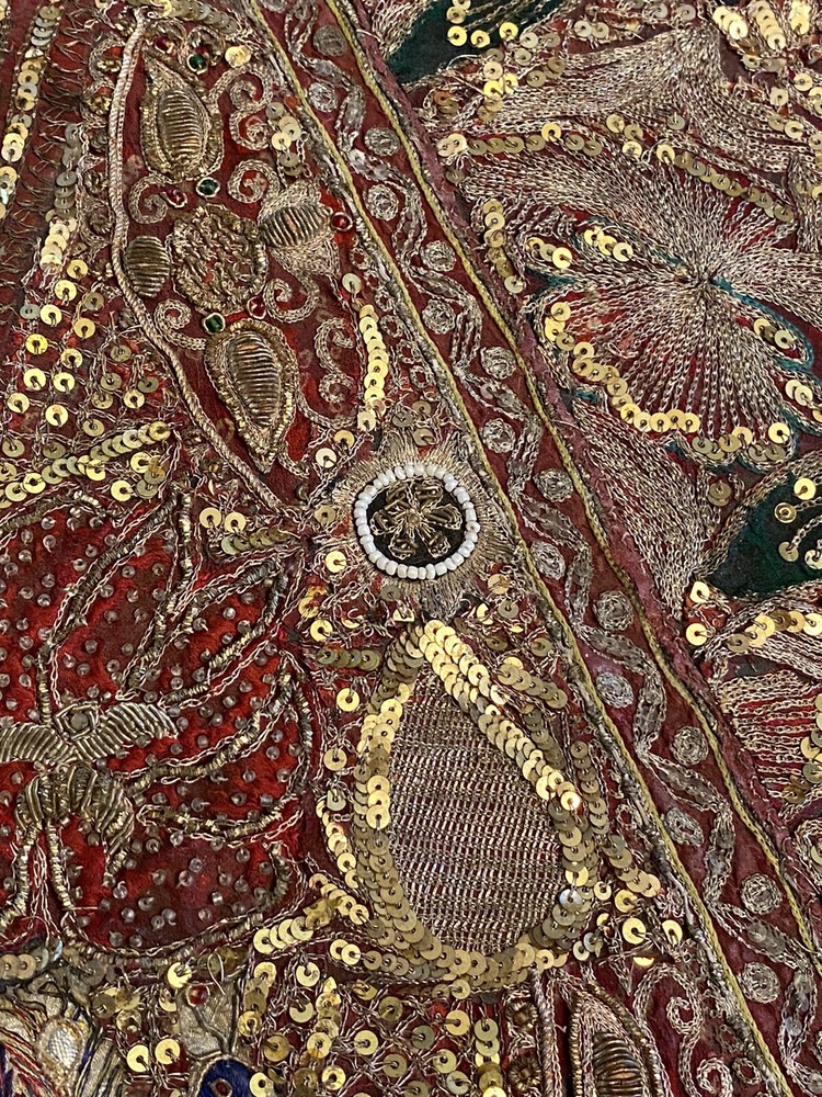 Antique Silver Thread Embroidery Wall Hanging Tapestry