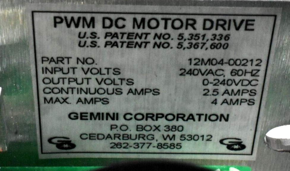Gemini 12M04-00212 PWM DC Motor Drive