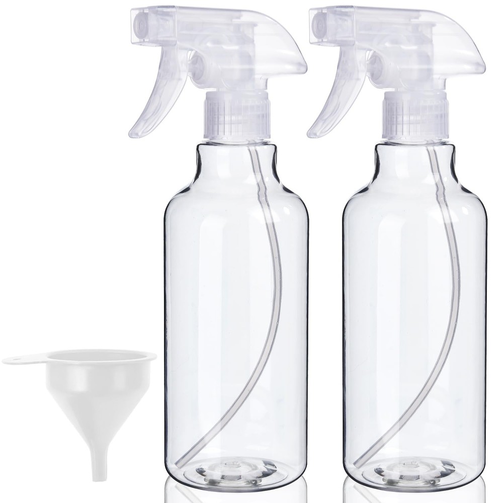2Pack 16.9 oz Plastic Spray Bottles  Mist & Stream, HeavyDuty, Clear