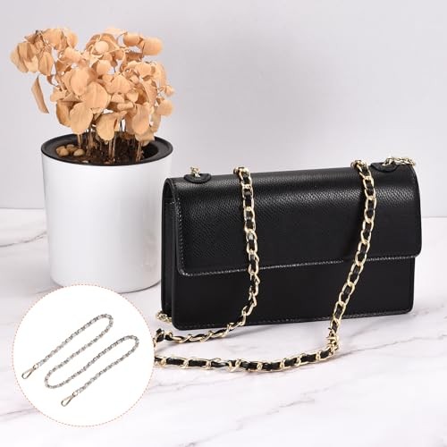Leather Iron Flat Chain Strap - 47" Handbag Chain - Shoulder Light Blue + Gold