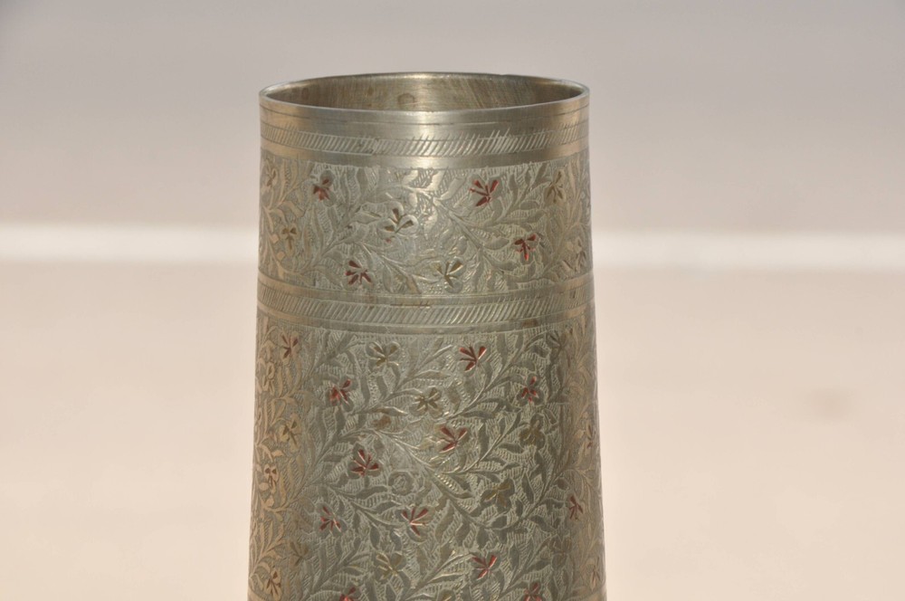 Vintage Brass Unique Shape Solid Lacquer Engraved Handcrafted Flower Vase/Pot