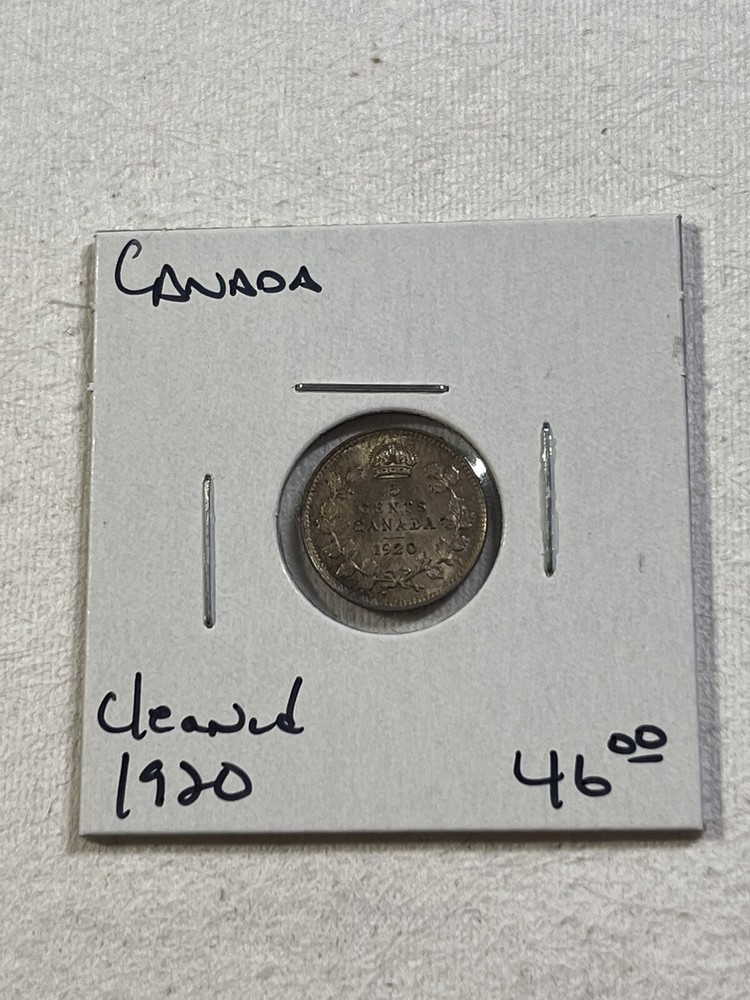 1920 Canada 5 Cents Small Silver Coin Cleaned